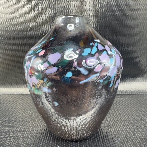Loretta Eby Chome Speckled Art Glass Bud Vase Multicolored Spots Hand Blown Vase - Picture 6 of 12